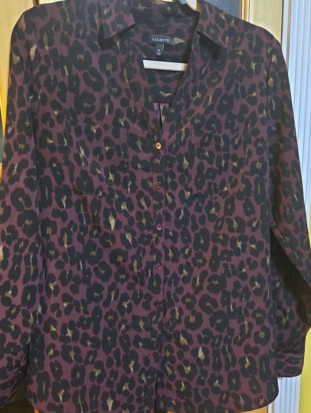Talbots Purple Leopard Print Button-Down Shirt